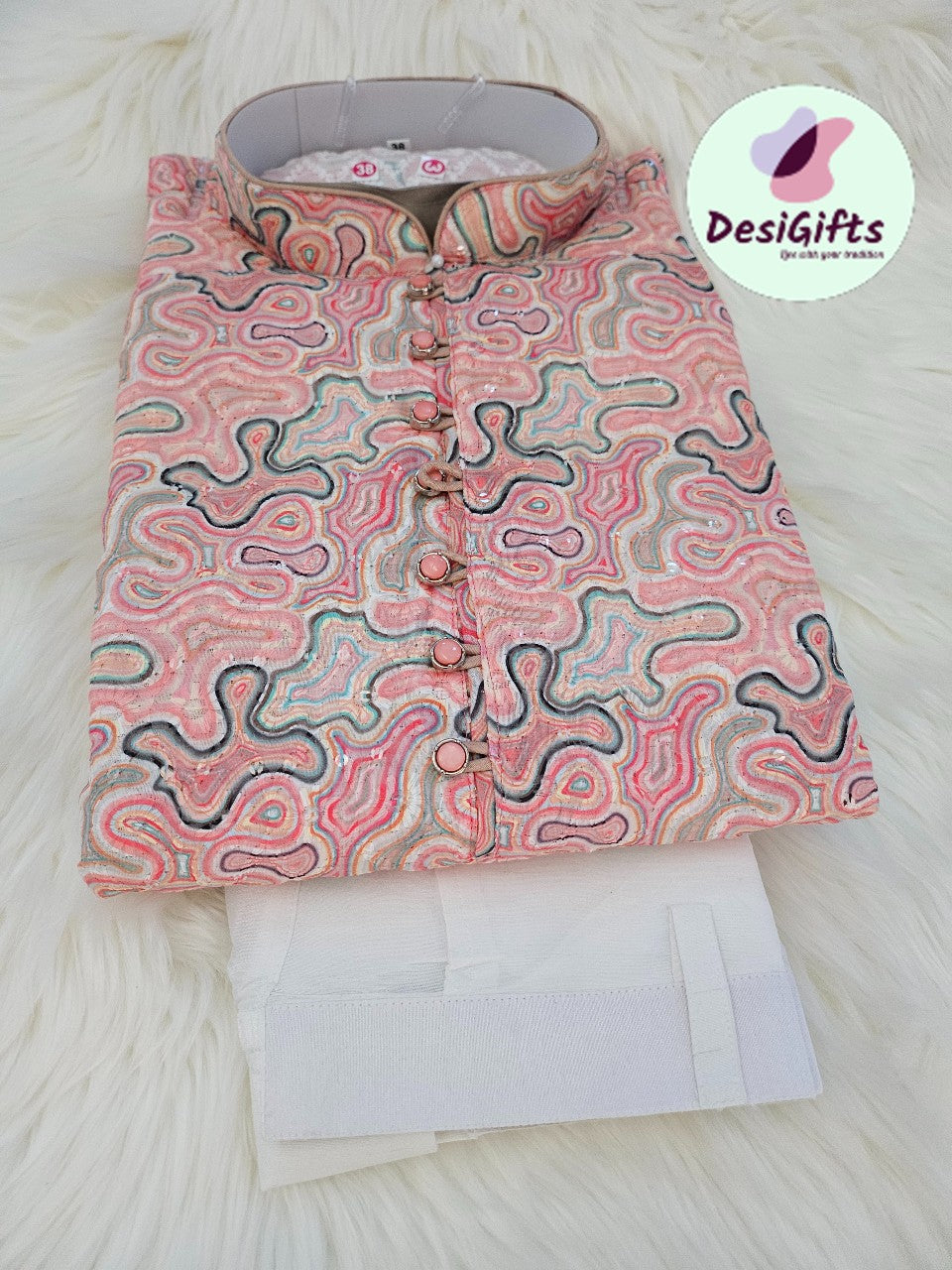 Classic Wavy Pattern with Chikankari  Kurta Pajama Set, Design KPS- 1201