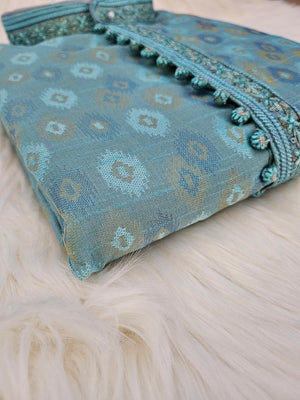 Banarasi Silk Skyblue Shade Self Design Kurta Pajama Set, Design KP-1203