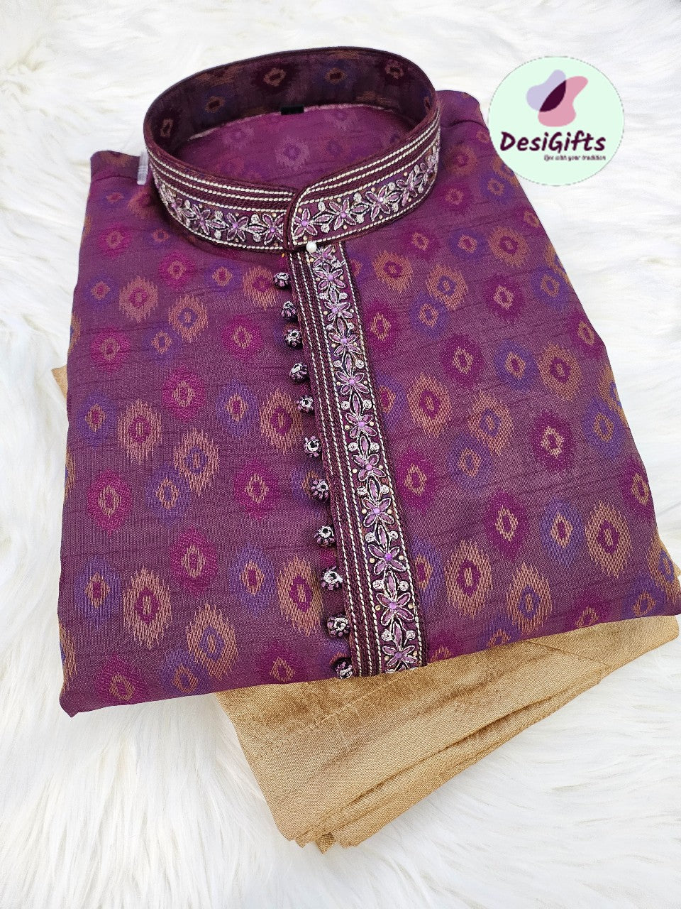 Silk Violet Shade Kurta Pajama Set, Design KP-1204