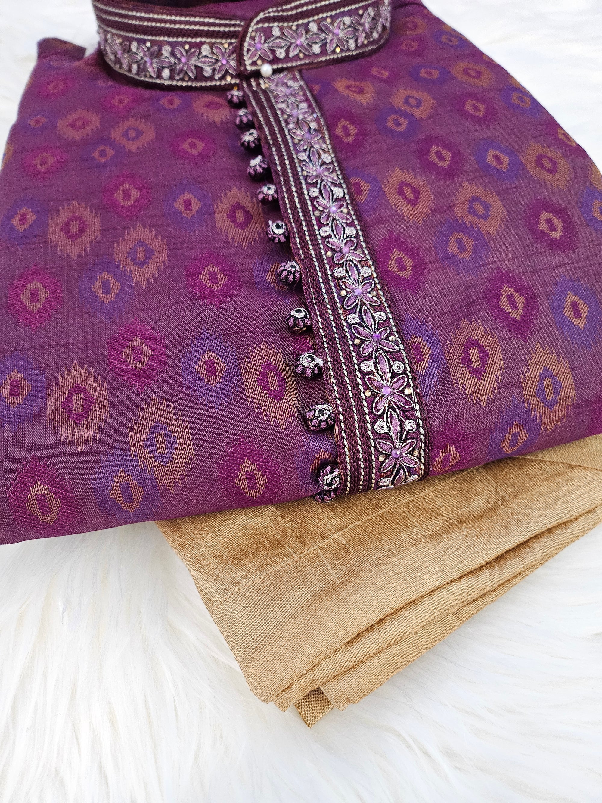 Silk Violet Shade Kurta Pajama Set, Design KP-1204