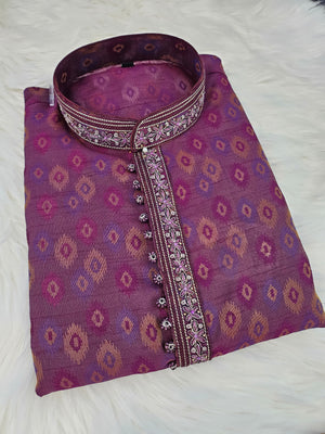 Banarasi Silk Violet Shade Kurta Pajama Set, Design KP-1204
