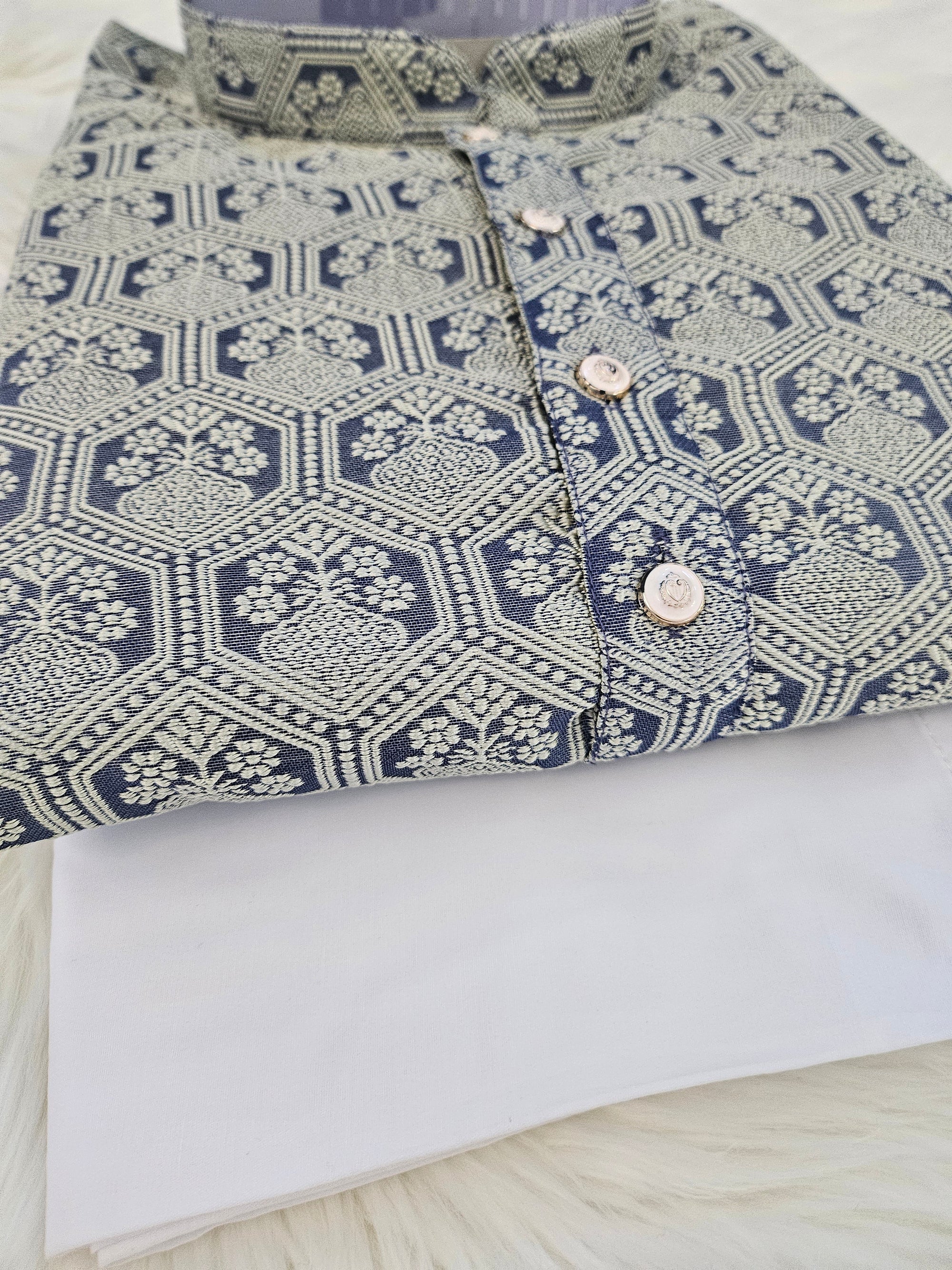 Jacquard Silk Self Woven Pattern with Linen Kurta Pajama Set, Men KPS- 1222