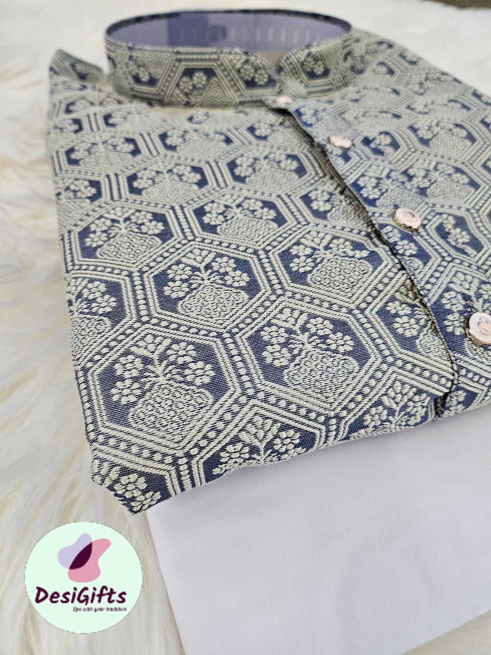 Plus Size Jacquard Silk Self Woven Pattern with Linen Kurta Pajama Set, Men KPS- 1222