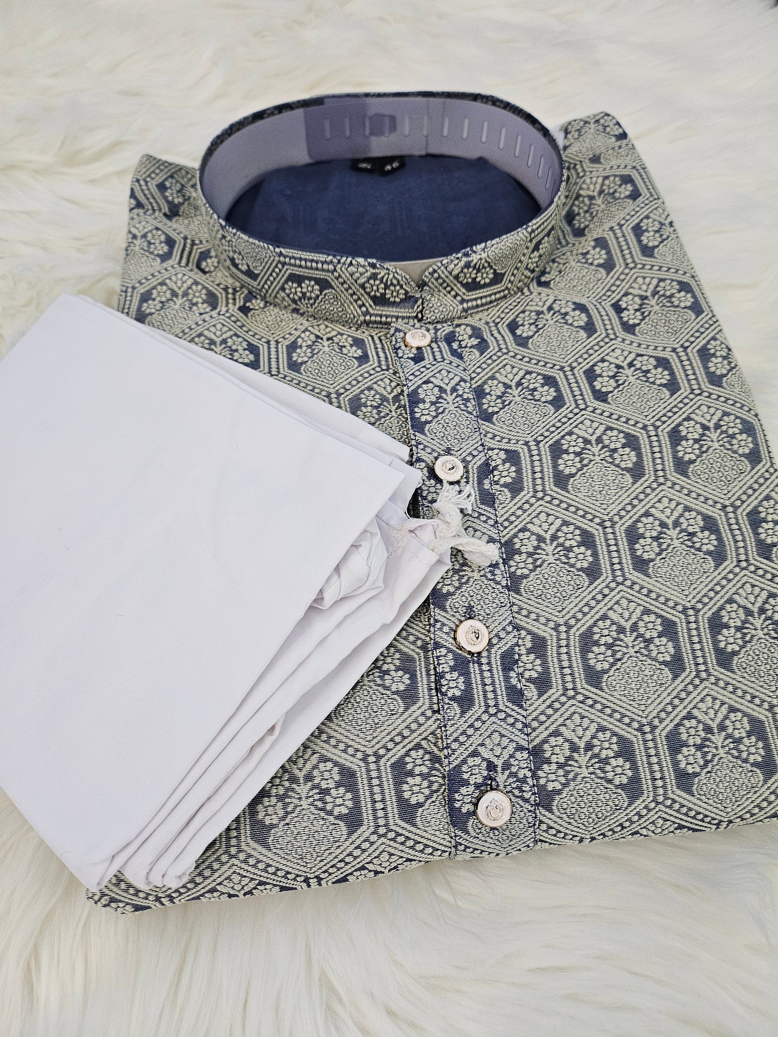 Plus Size Jacquard Silk Self Woven Pattern with Linen Kurta Pajama Set, Men KPS- 1222