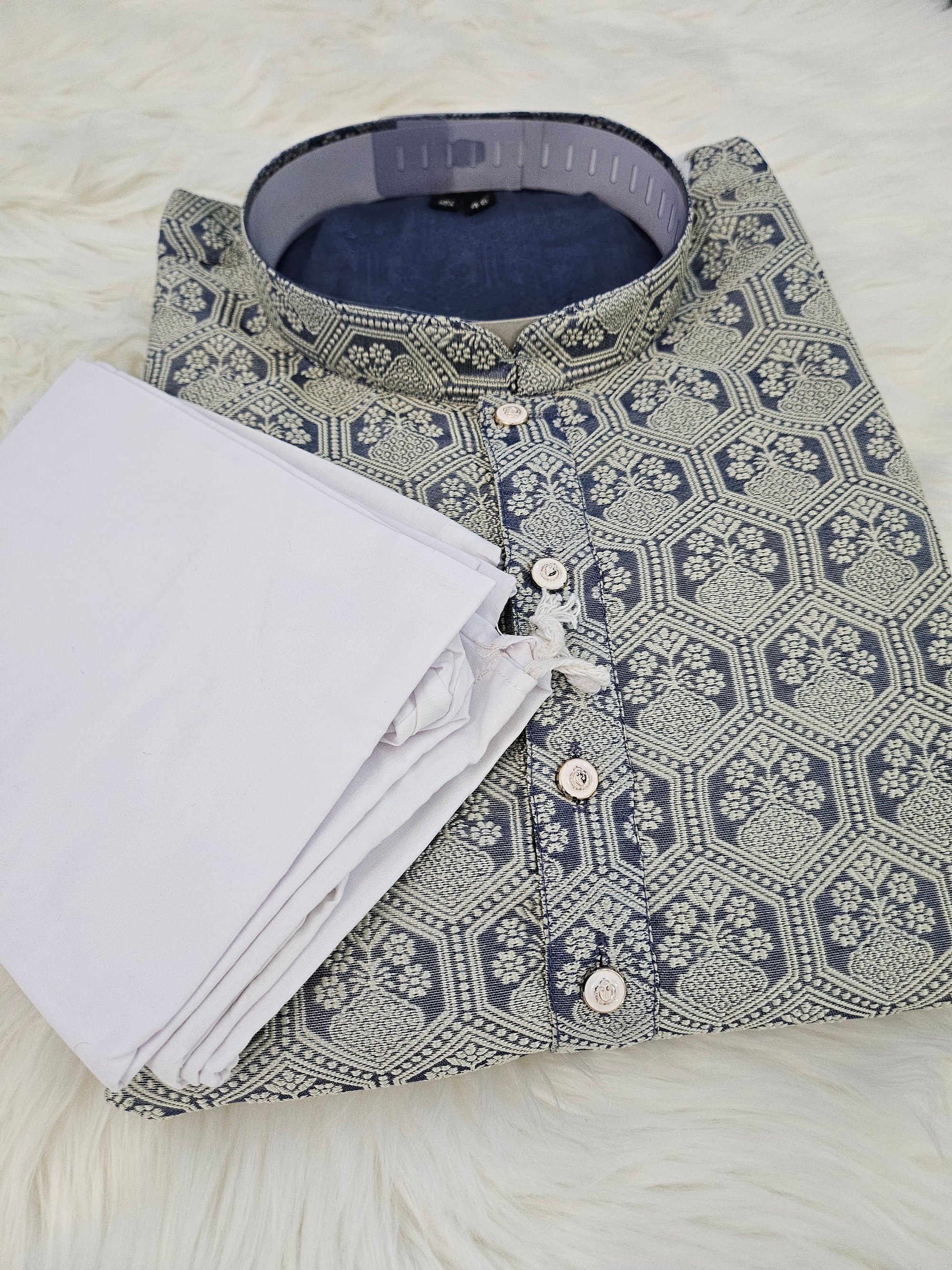 Jacquard Silk Self Woven Pattern with Linen Kurta Pajama Set, Design KPS- 1222