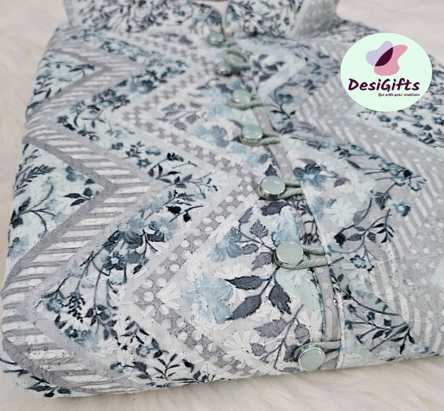 Plus size Bluish Unique Pattern with Chikankari  Kurta Pajama Set, Design KPS- 1224