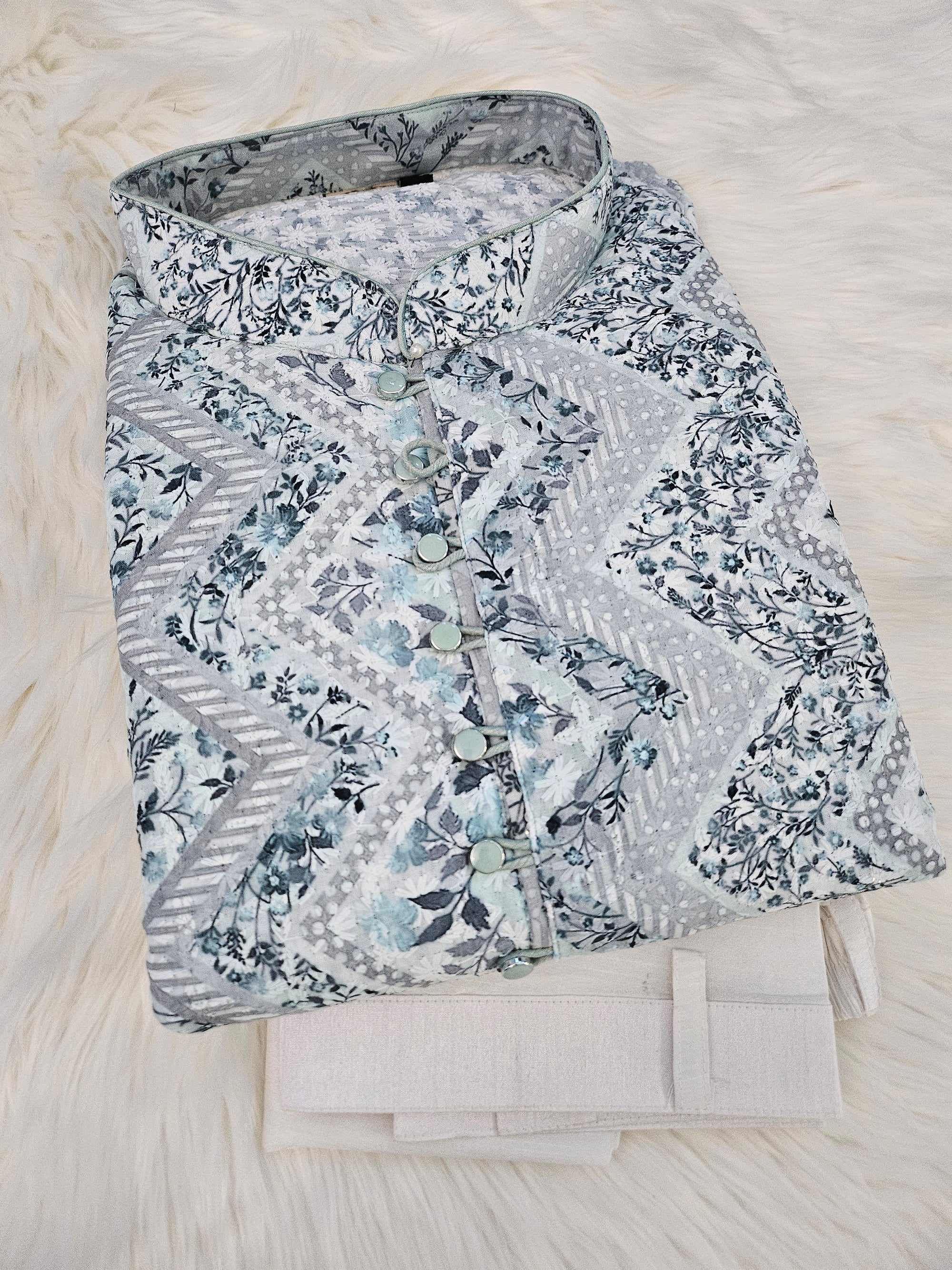 Plus size Bluish Unique Pattern with Chikankari  Kurta Pajama Set, Design KPS- 1224