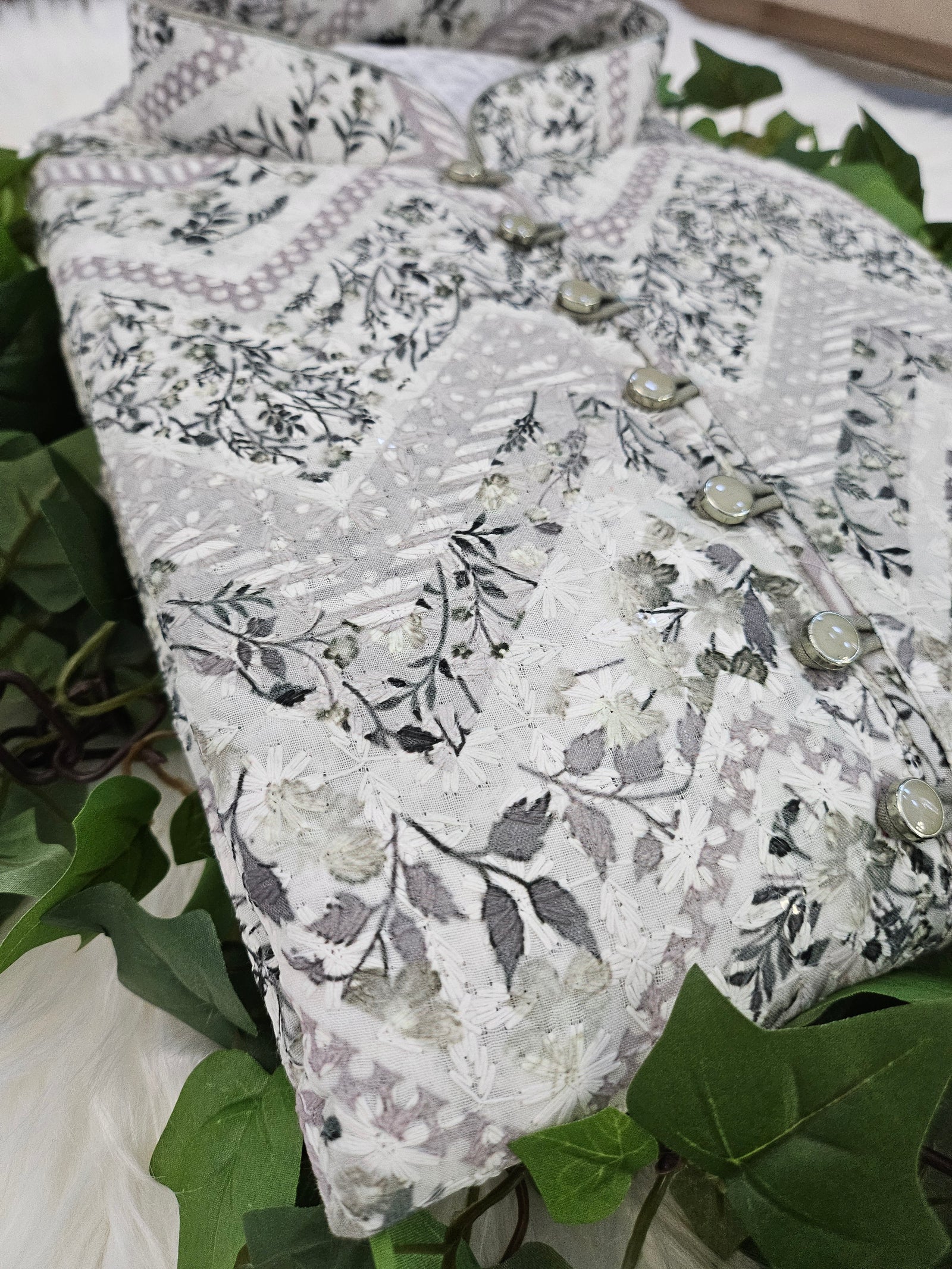 Grayish Green Unique Pattern with Chikankari  Kurta Pajama Set, Design KPS- 1226