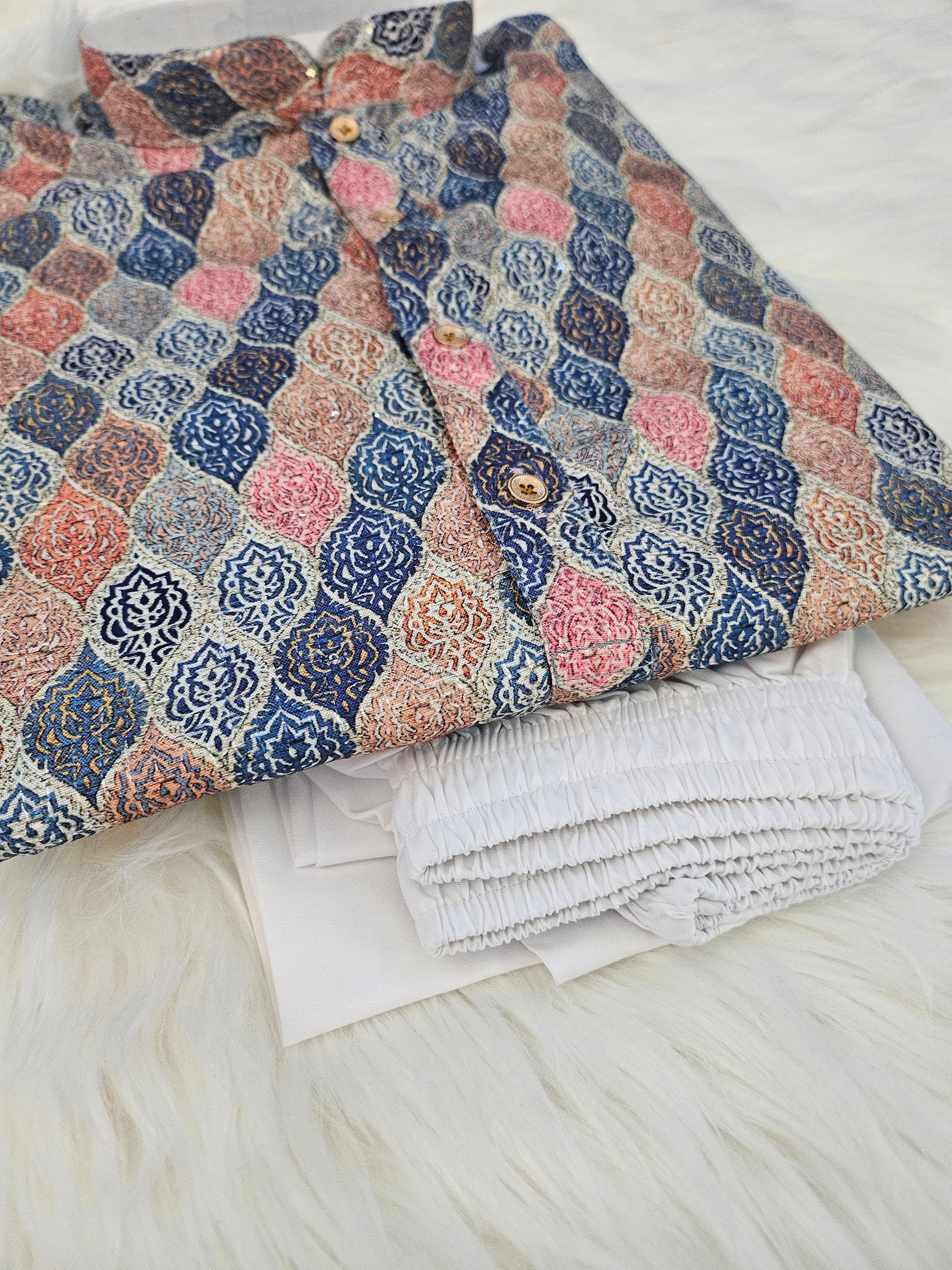 Comfort & Stylish Cotton Mix Threadwork Traditional Pattern Kurta Pajama Set, Design KPS- 1227