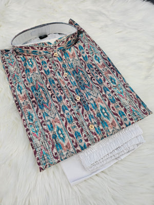 Comfort Cotton Mix Traditional Pattern Kurta Pajama Set, Men KPS- 1228