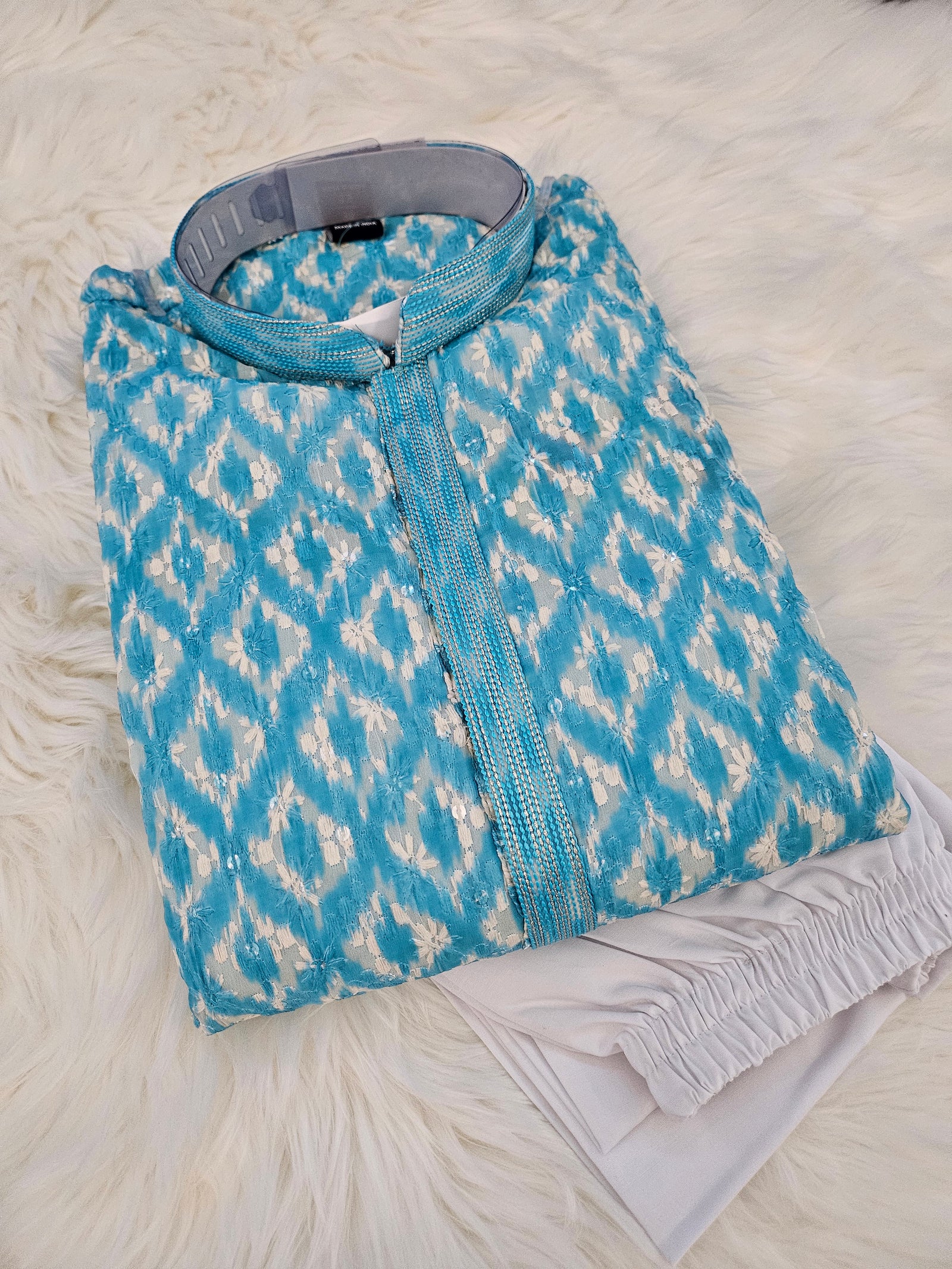 Size 38, Timeless Embroidered Stylish Pattern Kurta Pajama Set with Linen, Design KPS- 1233