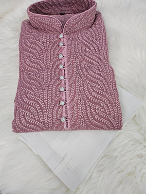 Soft Onion Shade Georgette with Intricate Chikankari Embroidery Kurta Pajama Set, KP - 1236