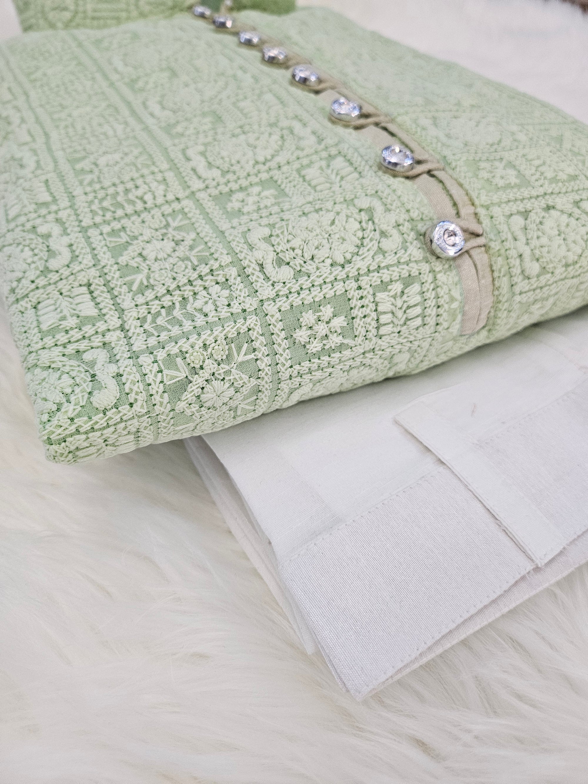 Light Green Shade Georgette with Intricate Chikankari Embroidery Kurta Pajama Set, KP - 1237