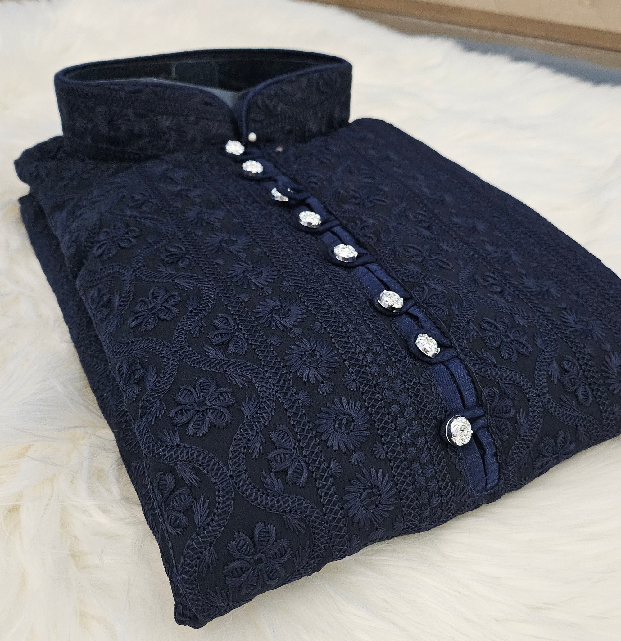 Size 40, Luxurious Navy Chikankari Georgette 2 Piece Kurta Pajama Set, DM -1248