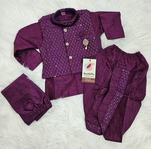 Comfy Newborn Boy 4 Piece Cotton Silk Indian Dress with Dhoti and Pajama with Sequins Jacket- Design B-1435