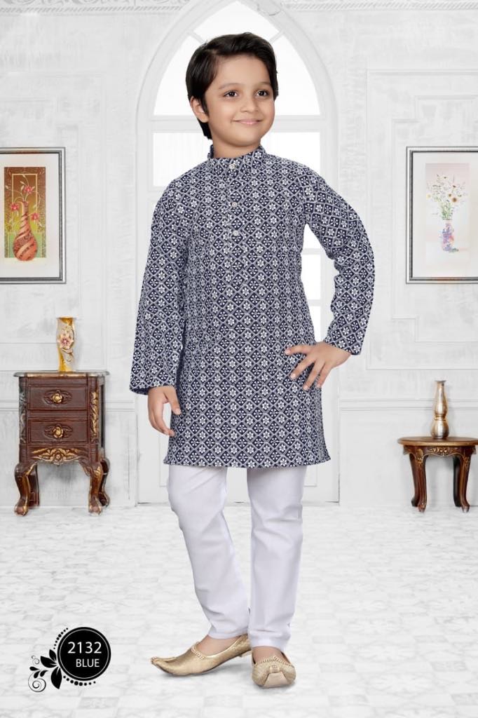 Simply Elegant Boy's Black & White Embroidered Kurta Pajama Set- BOY-1440