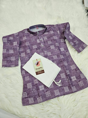 Lilac Purple Shade Boy's Cotton Silk Printed Designer Dress - Design BOY-1443