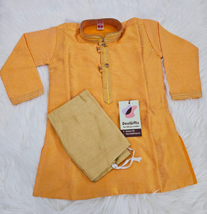 Marigold Yellow/ Orange Shade Boy's  Silk Kurta Pajama Set- BOY-1445