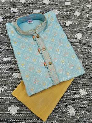 Skyblue Shade Boy's  Silk Kurta Pajama Set- BOY-1448