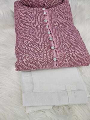 Soft Onion Shade Georgette with Intricate Chikankari Embroidery Kurta Pajama Set, KP - 1236