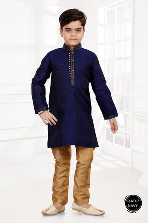 Boy's  Dark Blue Silk Kurta Pajama Set- BOY-1441