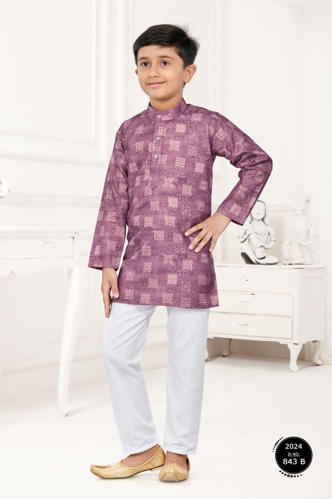 Lilac Purple Shade Boy's Cotton Silk Printed Designer Dress
