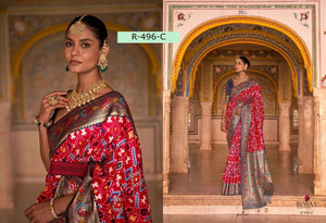 Rewaa Patola Print Paithani Smooth Silk Saree With Stitched Blouse and complete fall & Peeco , SAREE - 1620