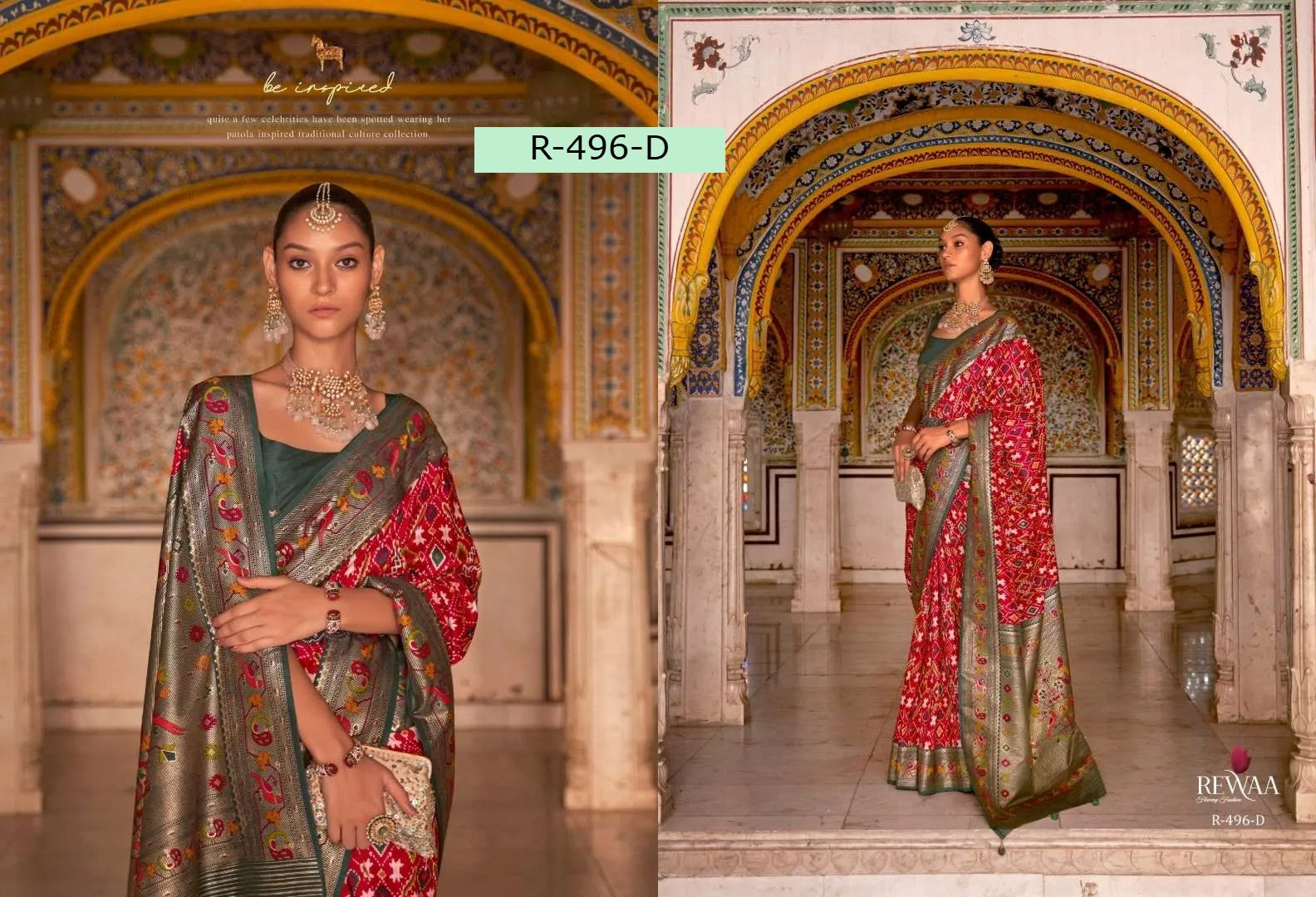 Rewaa Patola Print Paithani Smooth Silk Saree With Stitched Blouse and complete fall & Peeco , SAREE - 1620