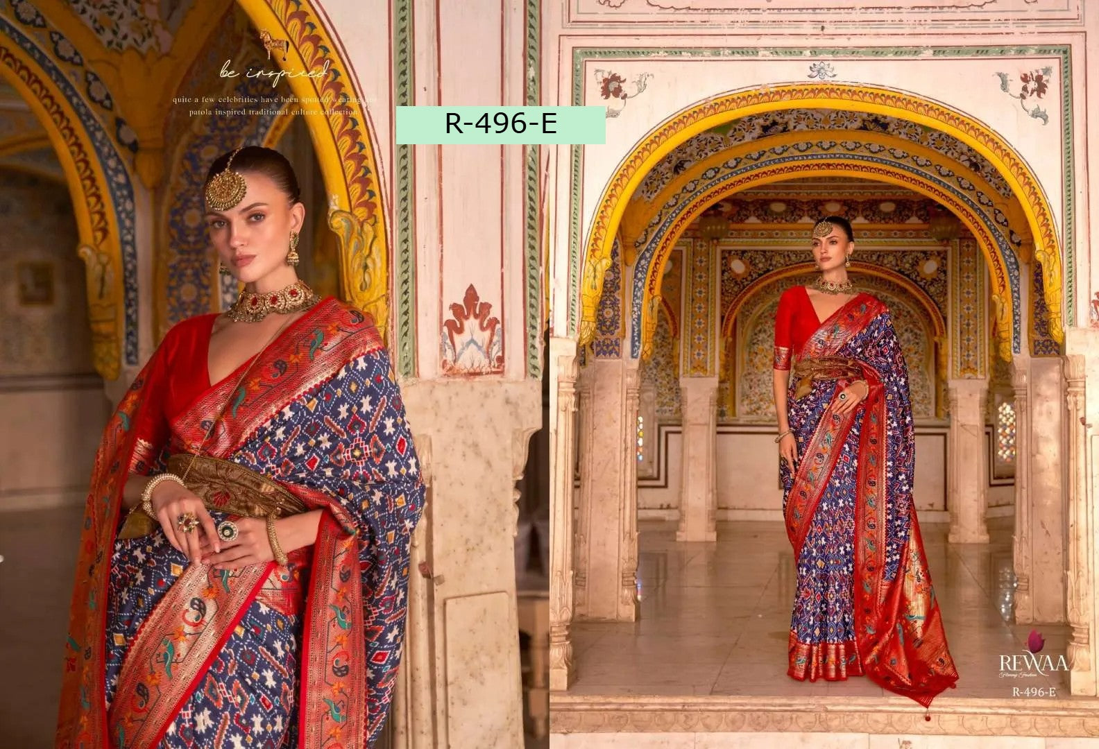 Rewaa Patola Print Paithani Smooth Silk Saree With Stitched Blouse and complete fall & Peeco , SAREE - 1620=496E