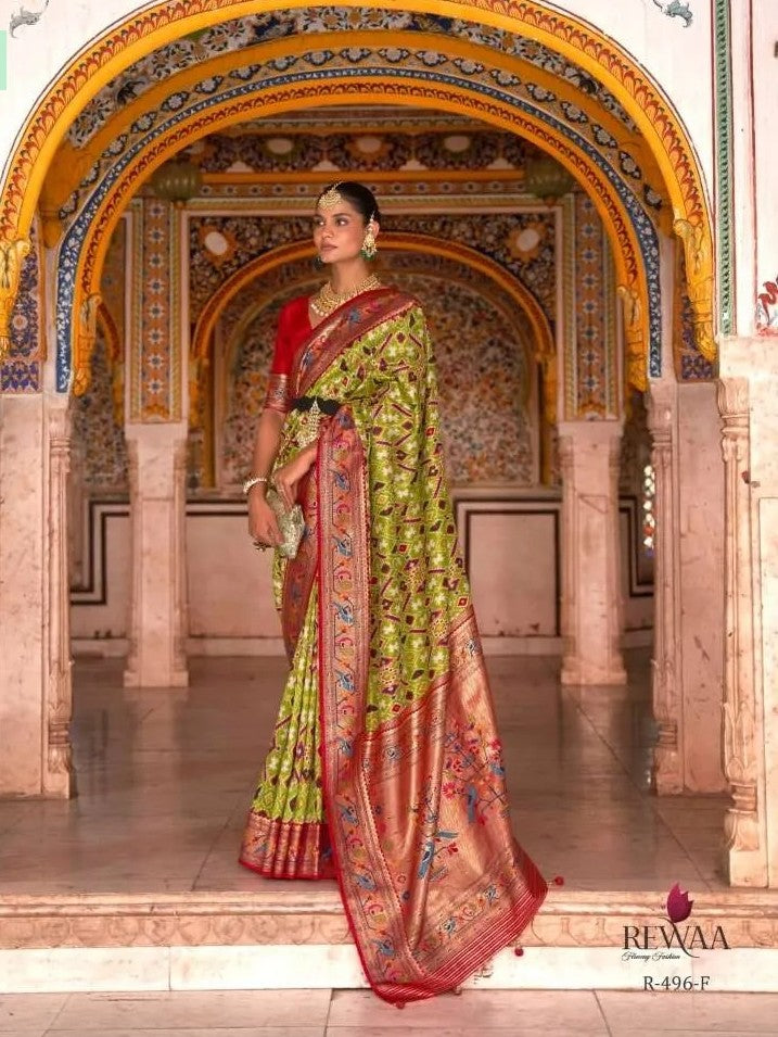Rewaa Patola Print Paithani Smooth Silk Saree With Stitched Blouse and complete fall & Peeco , SAREE - 1620=496F