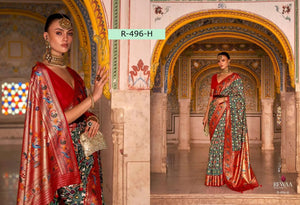 Rewaa Patola Print Paithani Smooth Silk Saree With Stitched Blouse and complete fall & Peeco , SAREE - 1620