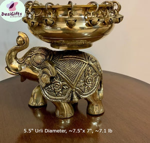 Handcrafted Brass Elephant Urli Water Bowl, UBB - 199