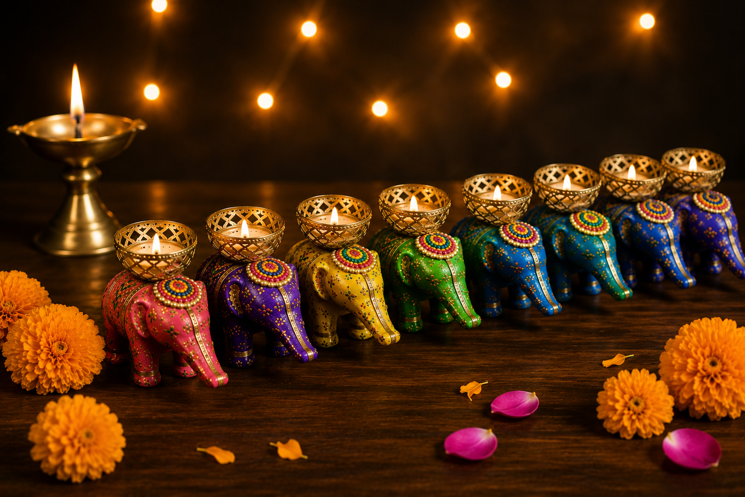 Tealight Candle Holder with Decorative Elephant, Assorted Colors, CHR- 148B