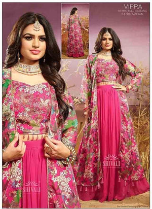 Premium Pink Long Jacket Style Lehenga Choli 3 Pieces Set Ethnic Wear for Girls, Design LHG - 1768