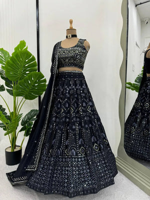 Black Georgette with Heavy Embroidery & Sequins Lehenga Choli 3 Pieces Ethnic Wear for Girls, Design LHG - 1618