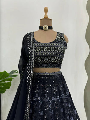 Black Georgette with Heavy Embroidery & Sequins Lehenga Choli 3 Pieces Ethnic Wear for Girls, Design LHG - 1618