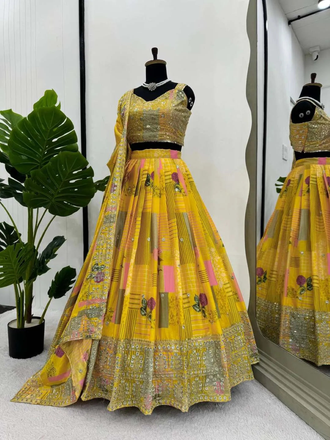 Yellow Chinon Silk with Embroidery & Sequins Lehenga Choli 3 Pieces Ethnic Wear for Girls, Design LHG - 1619