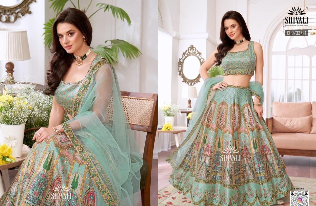 Colorful Green Heavy Embroidery & Sequins Lehenga Choli 3 Pieces Ethnic Wear for Girls, Design LHG - 1876