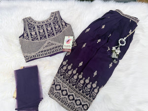 Girls Deep Purple Lehenga Choli with Dupatta | Gold Embroidered Indian Wedding Outfit | Girls Diwali Festive Party Wear, G - 4501