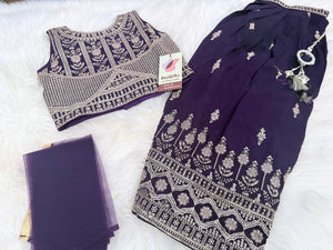 Girls Deep Purple Lehenga Choli with Dupatta | Gold Embroidered Indian Wedding Outfit | Girls Diwali Festive Party Wear, G - 4501