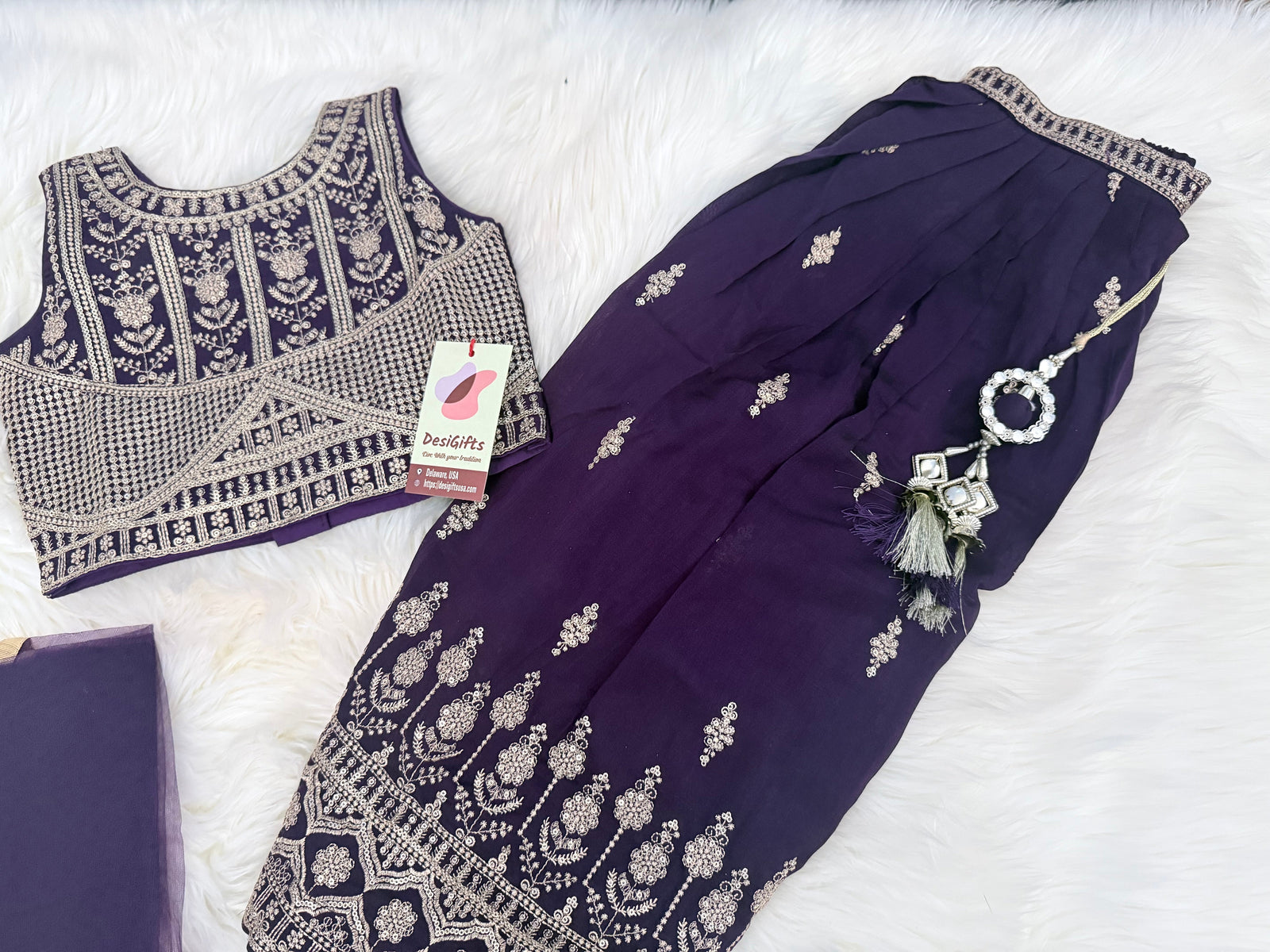 Girls Deep Purple Lehenga Choli with Dupatta | Gold Embroidered Indian Wedding Outfit | Girls Diwali Festive Party Wear, G - 4501