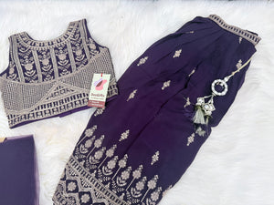 Girls Deep Purple Lehenga Choli with Dupatta | Gold Embroidered Indian Wedding Outfit | Girls Diwali Festive Party Wear, G - 4501