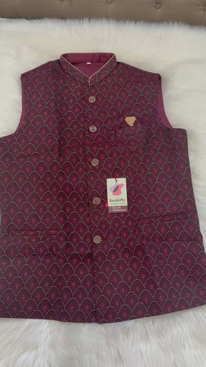 Men’s Elegant Jacket – Premium Festive & Wedding Waistcoat, Self Woven Silk Indian Sadri, Stylish Ethnic Jacket, J-2083