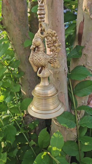 30" Solid Brass Hanging Brass Peacock Bell with Chain, Brass Decorative Bell, Traditional Indian Hanging Bell, Brass Decor, HGBB - 182