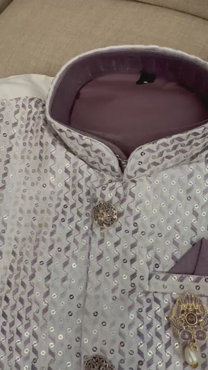 4 Piece Boy's Cotton Silk Dress with Jacket, Dhoti and Pajama, Heather Shade- Design B-1278