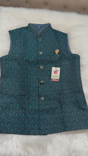 Men’s Elegant Jacket – Premium Festive & Wedding Waistcoat, Self Woven Silk Indian Sadri, Stylish Ethnic Jacket, J-2082