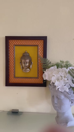 Handcrafted Buddha Face in Brass on Silk Frame with 3D Effect, BFD- 907