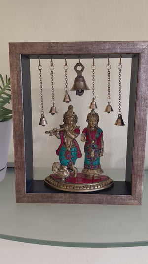 Handcrafted Radha Krishna ji in Brass In Wooden Frame, RK- 1300