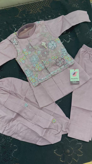 Onion PInk Shade 4 Piece Boy's Cotton  Silk Ethnic Kurta with Jacket, Dhoti and Pajama- Design B-2026