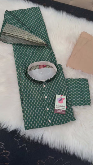Pine Green with Subtle Gold Motifs Kurta with Beige Trouser, 2 Piece Jacquard Silk Kurta Pajama Set, Man -2047